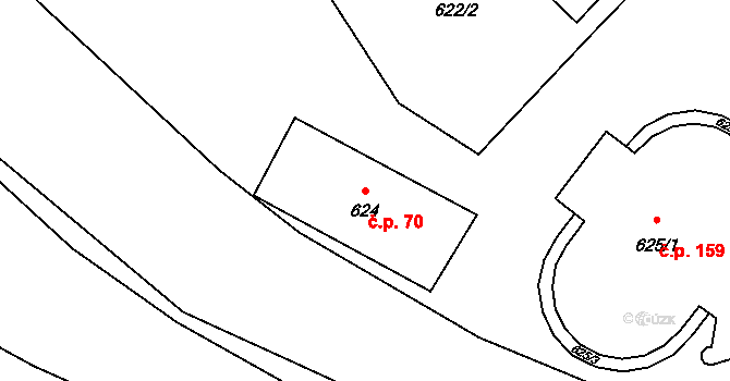 Černotín 70 na parcele st. 624 v KÚ Černotín, Katastrální mapa