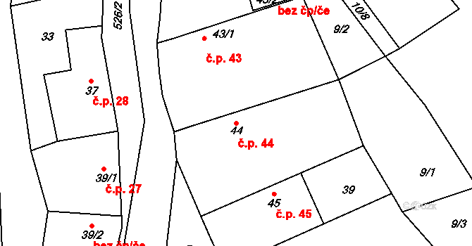 Zbyslav 44, Vrdy na parcele st. 44 v KÚ Zbyslav, Katastrální mapa