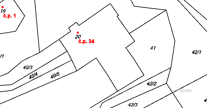 Rápošov 34, Zbraslavice na parcele st. 20 v KÚ Rápošov, Katastrální mapa