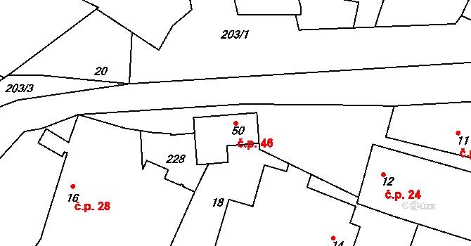 Bojmany 46, Žehušice na parcele st. 50 v KÚ Bojmany, Katastrální mapa