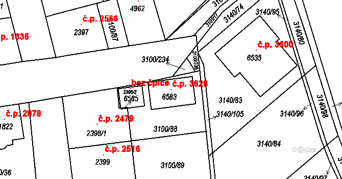 Břeclav 3628 na parcele st. 6583 v KÚ Břeclav, Katastrální mapa
