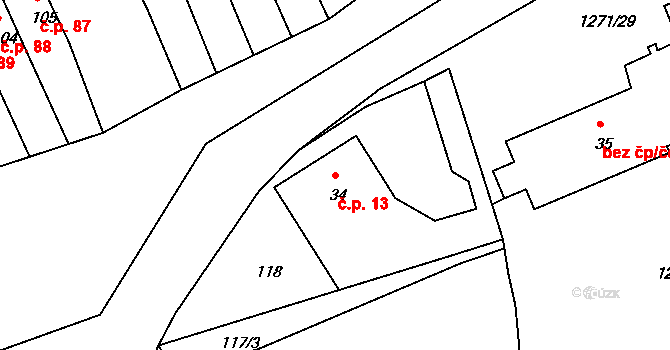 Bor 13, Sadov na parcele st. 34 v KÚ Bor u Karlových Var, Katastrální mapa