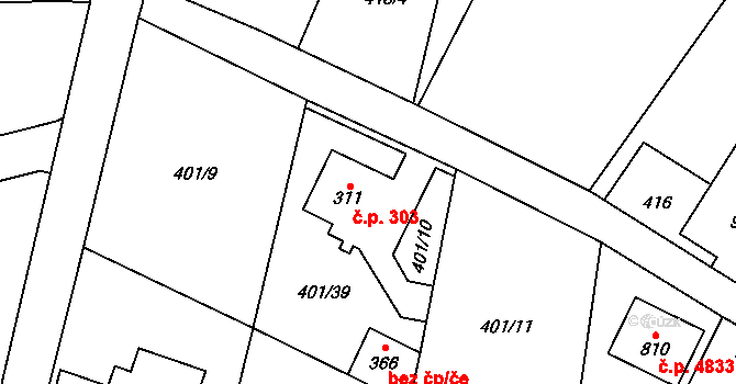 Kokonín 303, Jablonec nad Nisou na parcele st. 311 v KÚ Kokonín, Katastrální mapa