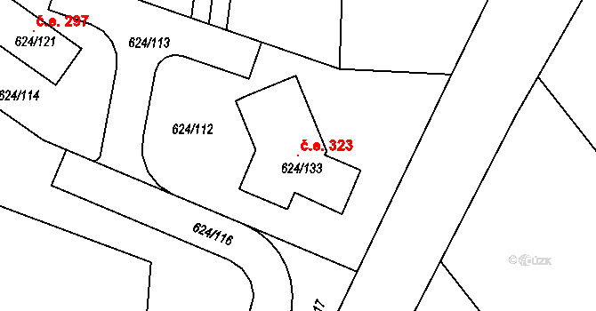 Žižlavice 323, Blansko na parcele st. 624/133 v KÚ Těchov, Katastrální mapa