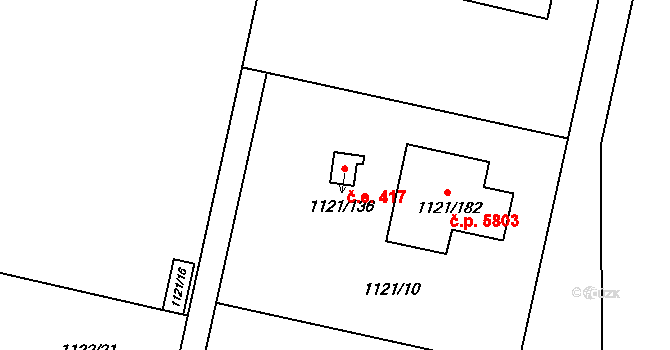 Jihlava 417 na parcele st. 1121/136 v KÚ Jihlava, Katastrální mapa