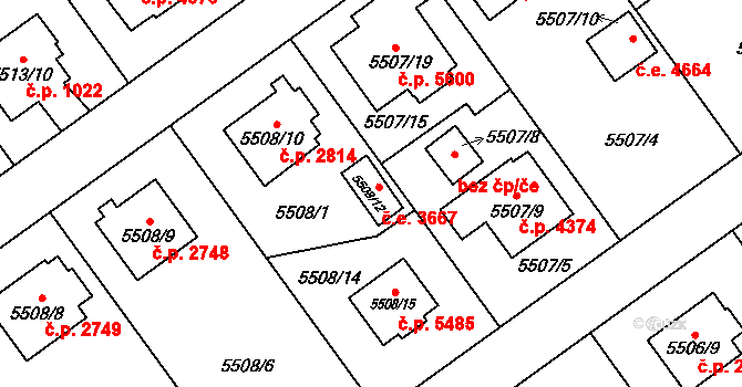 Jihlava 3667 na parcele st. 5508/12 v KÚ Jihlava, Katastrální mapa