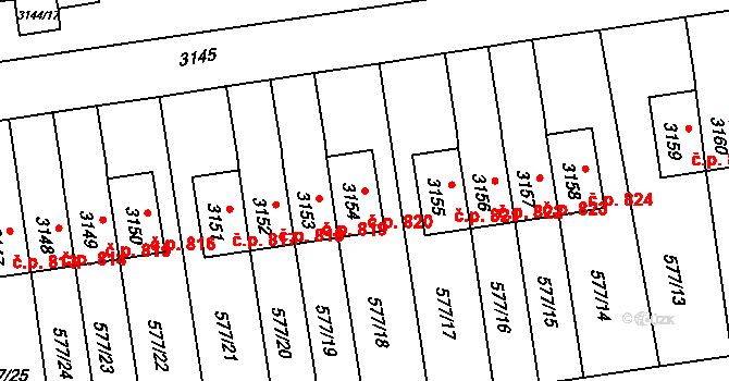Lyžbice 820, Třinec na parcele st. 3154 v KÚ Lyžbice, Katastrální mapa
