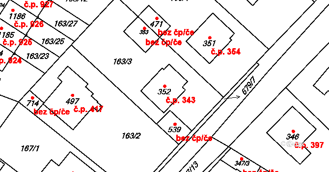 Líbeznice 343 na parcele st. 352 v KÚ Líbeznice, Katastrální mapa