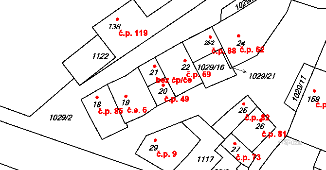 Černuc 49 na parcele st. 20 v KÚ Černuc, Katastrální mapa