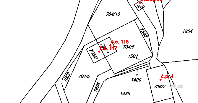 Oslovice 117, Holany na parcele st. 705/2 v KÚ Holany, Katastrální mapa