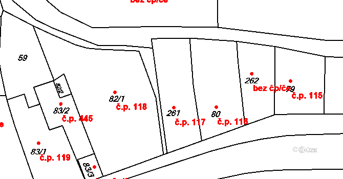Dašice 117 na parcele st. 261 v KÚ Dašice, Katastrální mapa