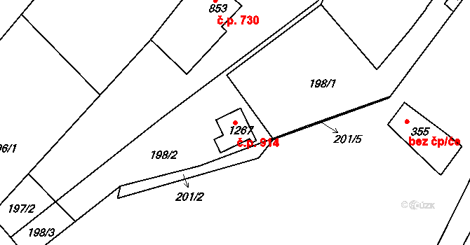 Tišnov 914 na parcele st. 1267 v KÚ Tišnov, Katastrální mapa
