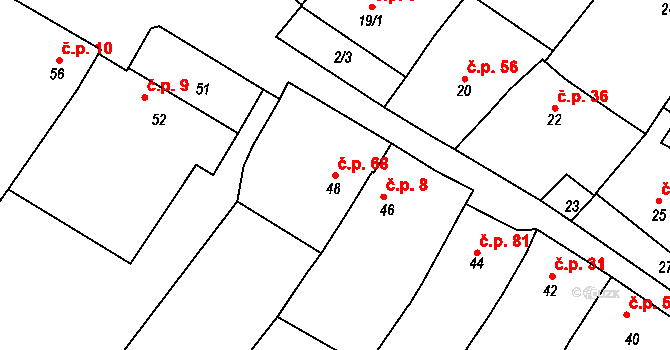Kelčany 68 na parcele st. 48 v KÚ Kelčany, Katastrální mapa