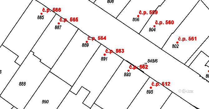 Moravský Písek 563 na parcele st. 891 v KÚ Moravský Písek, Katastrální mapa