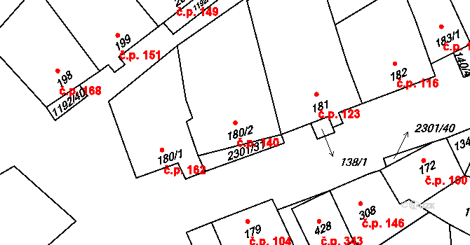 Násedlovice 140 na parcele st. 180/2 v KÚ Násedlovice, Katastrální mapa
