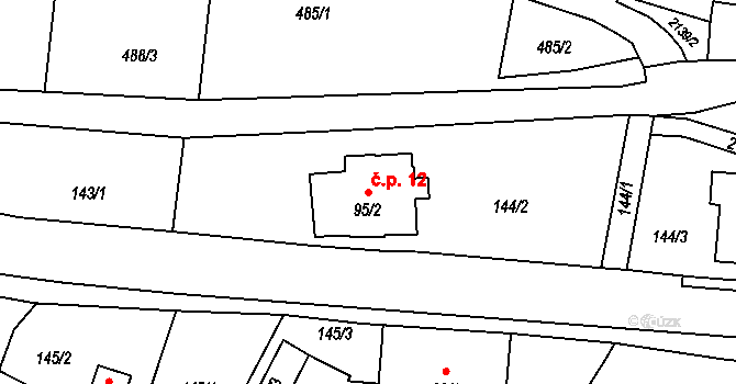 Dolní Podluží 12 na parcele st. 95/2 v KÚ Dolní Podluží, Katastrální mapa