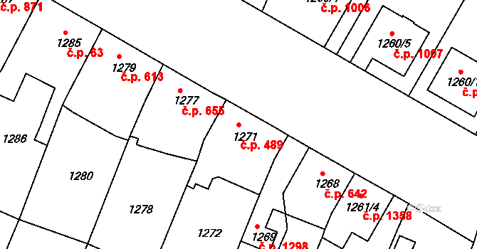Ratíškovice 489 na parcele st. 1271 v KÚ Ratíškovice, Katastrální mapa