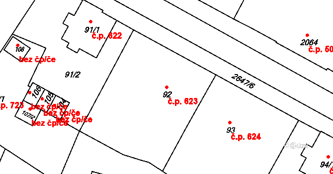 Rýmařov 623 na parcele st. 92 v KÚ Rýmařov, Katastrální mapa