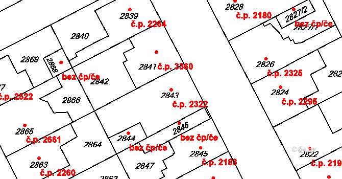 Kladno 2322 na parcele st. 2843 v KÚ Kladno, Katastrální mapa