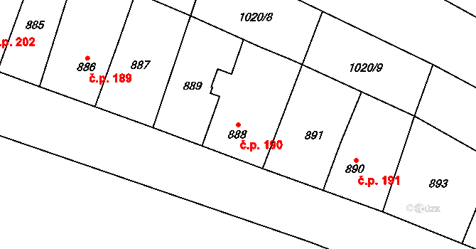Krmelín 190 na parcele st. 888 v KÚ Krmelín, Katastrální mapa