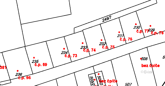 Mochov 74 na parcele st. 233 v KÚ Mochov, Katastrální mapa
