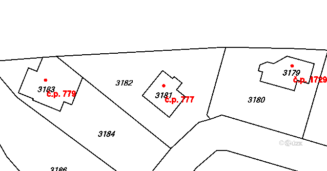 Úvaly 777 na parcele st. 3181 v KÚ Úvaly u Prahy, Katastrální mapa