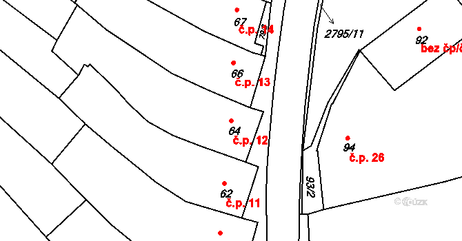 Dačice I 12, Dačice na parcele st. 64 v KÚ Dačice, Katastrální mapa