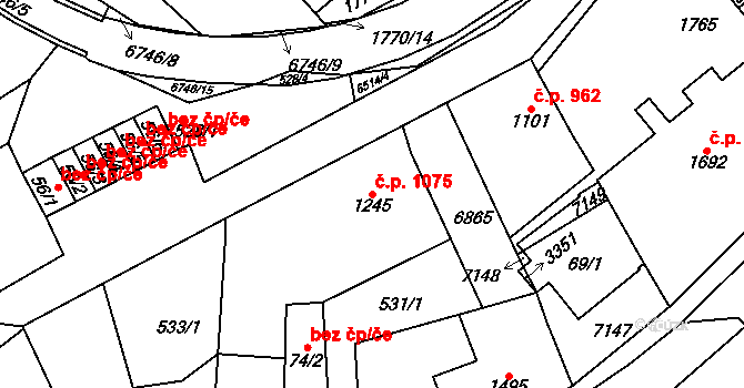 Kraslice 1075 na parcele st. 1245 v KÚ Kraslice, Katastrální mapa