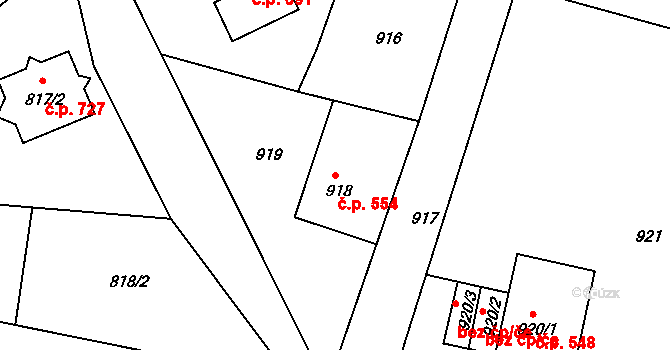 Hrádek nad Nisou 554 na parcele st. 918 v KÚ Hrádek nad Nisou, Katastrální mapa