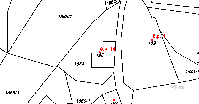 Proseč 14, Žernov na parcele st. 185 v KÚ Žernov, Katastrální mapa