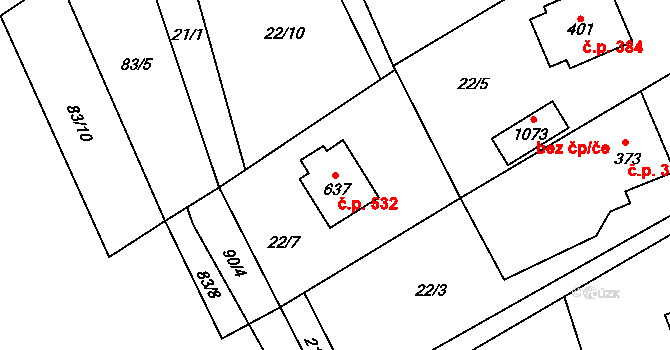 Raškovice 532 na parcele st. 637 v KÚ Raškovice, Katastrální mapa