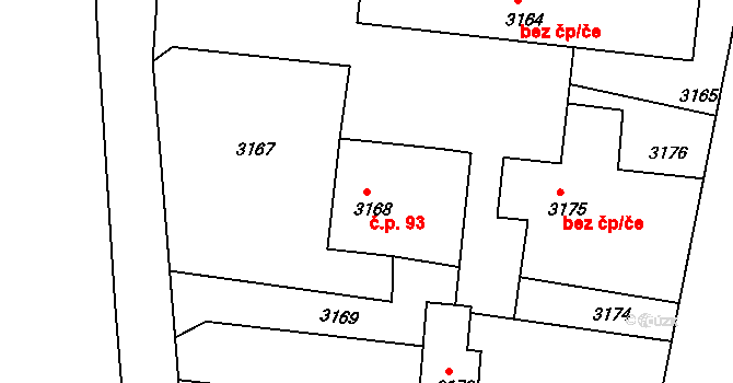 Třanovice 93 na parcele st. 3168 v KÚ Třanovice, Katastrální mapa