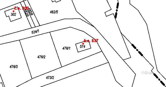 Žloukovice 537, Nižbor na parcele st. 574 v KÚ Žloukovice, Katastrální mapa
