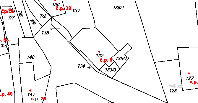 Jivina 6 na parcele st. 132 v KÚ Jivina u Hořovic, Katastrální mapa