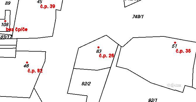 Hokov 26, Hořovičky na parcele st. 83 v KÚ Hokov, Katastrální mapa