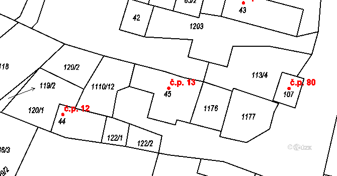 Sukorady 13, Snědovice na parcele st. 45 v KÚ Sukorady, Katastrální mapa