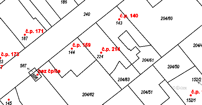 Sulejovice 214 na parcele st. 224 v KÚ Sulejovice, Katastrální mapa