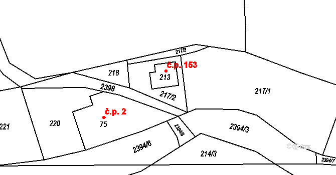 Kundratice 153, Košťálov na parcele st. 213 v KÚ Kundratice, Katastrální mapa