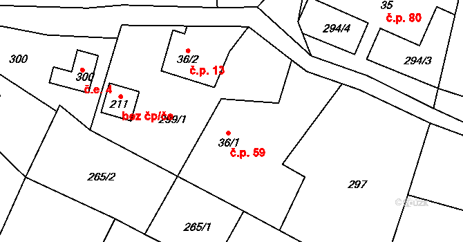 Bítouchov 59, Semily na parcele st. 36/1 v KÚ Bítouchov u Semil, Katastrální mapa