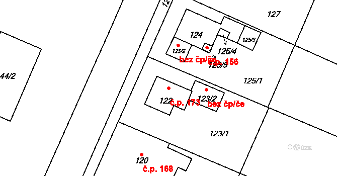 Hrachovec 173, Valašské Meziříčí na parcele st. 122 v KÚ Hrachovec, Katastrální mapa