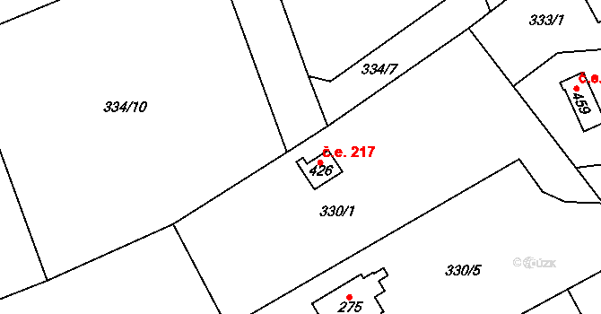 Senohraby 217 na parcele st. 426 v KÚ Senohraby, Katastrální mapa