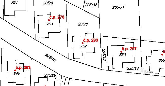 Děčín X-Bělá 283, Děčín na parcele st. 752 v KÚ Bělá u Děčína, Katastrální mapa