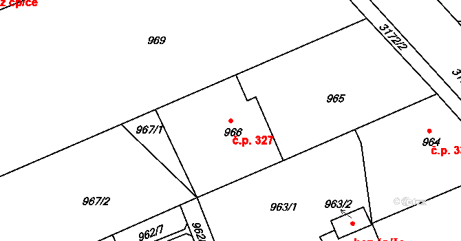Planá nad Lužnicí 327 na parcele st. 966 v KÚ Planá nad Lužnicí, Katastrální mapa