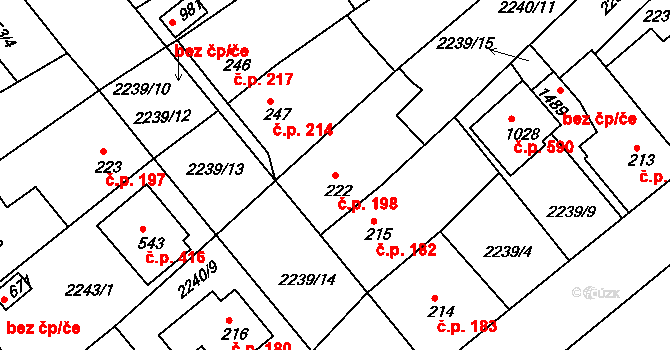 Zliv 198 na parcele st. 222 v KÚ Zliv u Českých Budějovic, Katastrální mapa