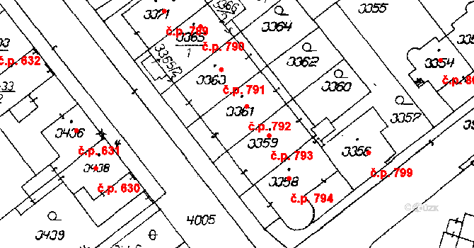 Poděbrady III 792, Poděbrady na parcele st. 3361 v KÚ Poděbrady, Katastrální mapa