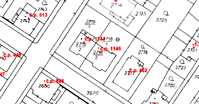 Poděbrady III 1145, Poděbrady na parcele st. 2716/2 v KÚ Poděbrady, Katastrální mapa