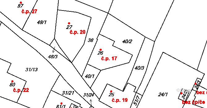 Lysec 17, Bžany na parcele st. 26 v KÚ Lysec, Katastrální mapa