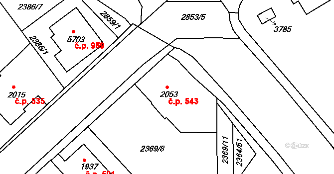Chrudim II 543, Chrudim na parcele st. 2053 v KÚ Chrudim, Katastrální mapa