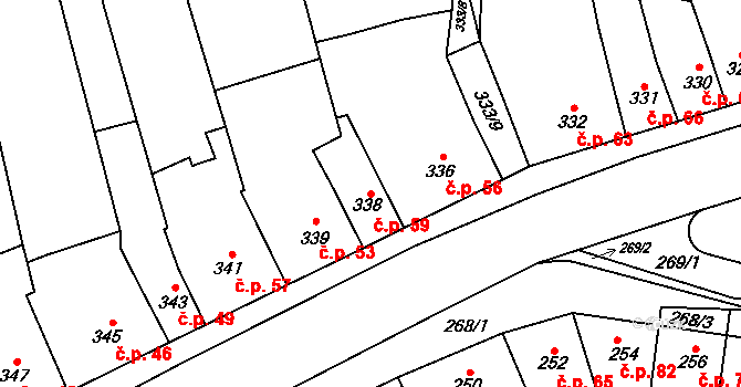 Holásky 59, Brno na parcele st. 338 v KÚ Holásky, Katastrální mapa