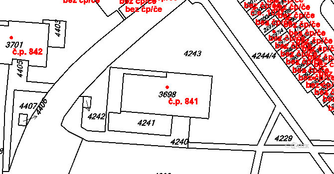 Komín 841, Brno na parcele st. 3698 v KÚ Komín, Katastrální mapa